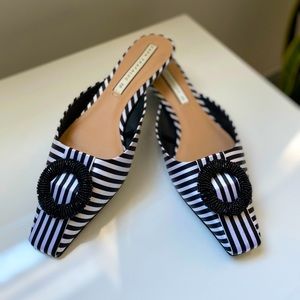 ZARA Striped Black & White Kitten Heel Mules